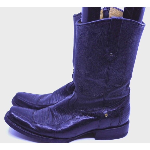 Reyme Boots Western Armadillo Black Leather Pointed Toe Side Zip Mex 28.5 US 9.5 - Picture 4 of 12